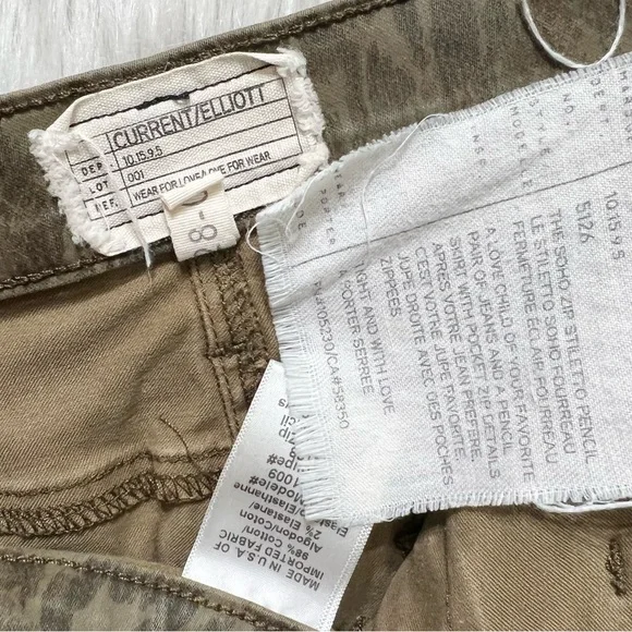 Current/Elliott Leopard Print Army Green Denim Pencil Skirt, Jean Skirt Size 28” - Picture 12 of 14